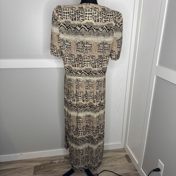Lady Carol Vintage Snakeskin Print Maxi Dress Brown Tan Pleated Skirt Size 12 - Picture 6 of 9